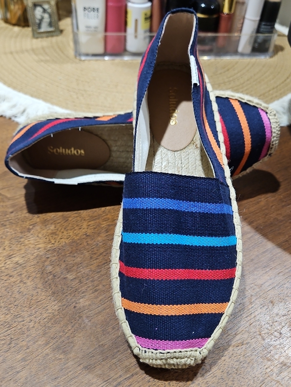 Soludos Navy Canvas Espadrilles with Multicolor Stripes